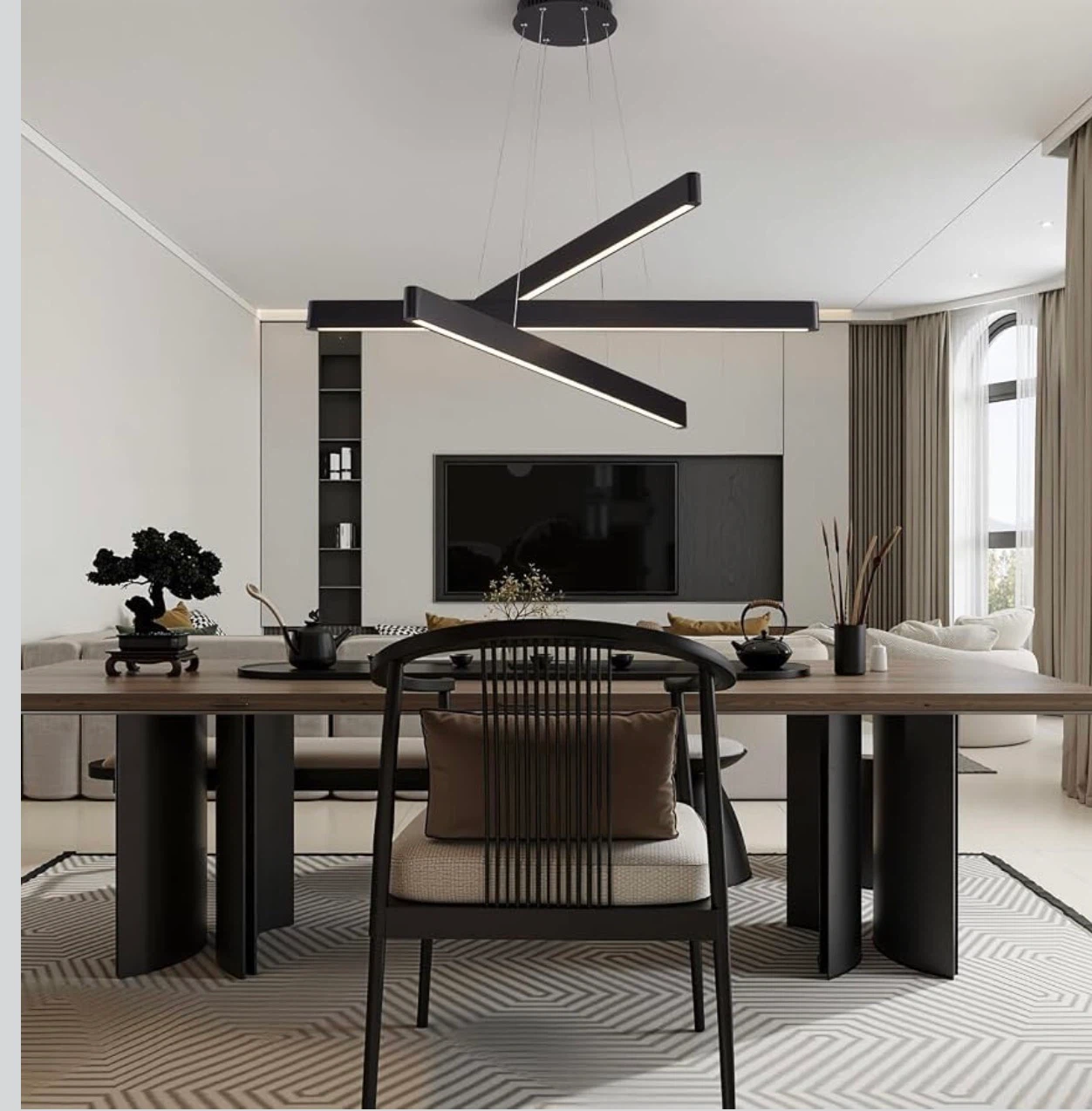 YISDESIGN 3-Light Solid Wood Black Linear Pendant Light - photo 3