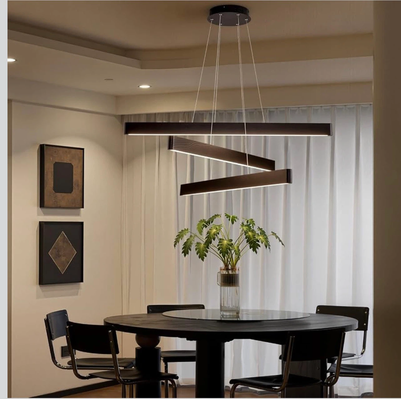 YISDESIGN 3-Light Solid Wood Black Linear Pendant Light - photo 5