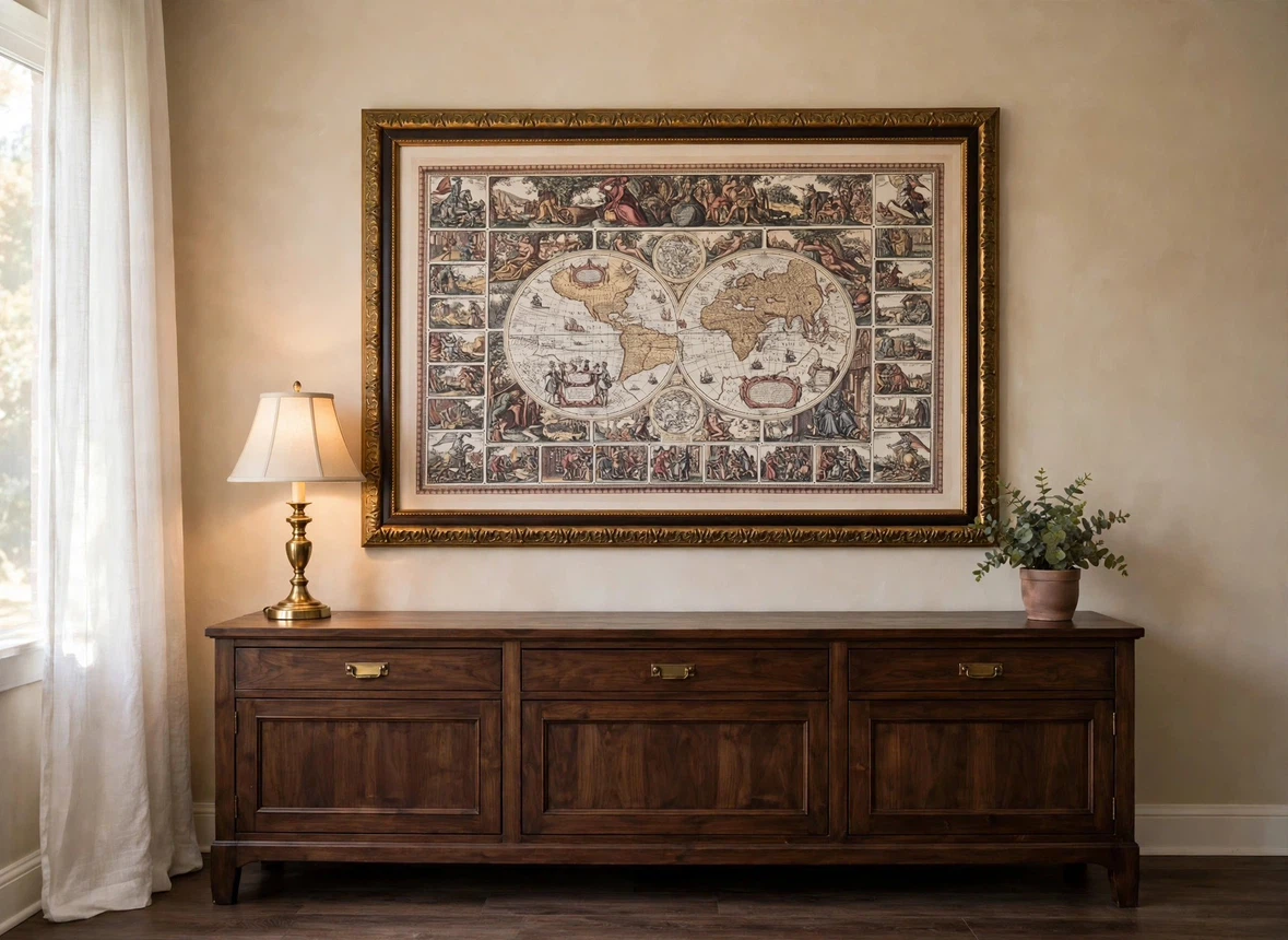 Large Antique Style World Map Wall Art