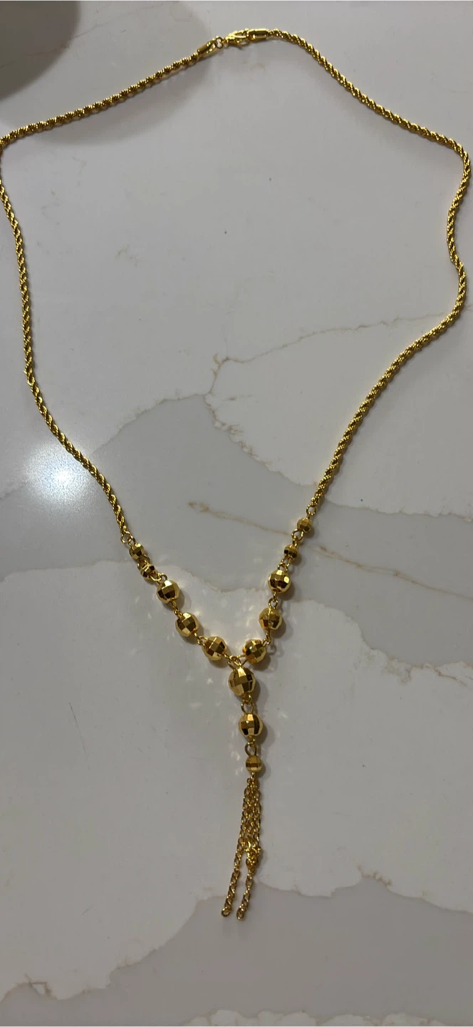 Gold Bead Lariat Necklace