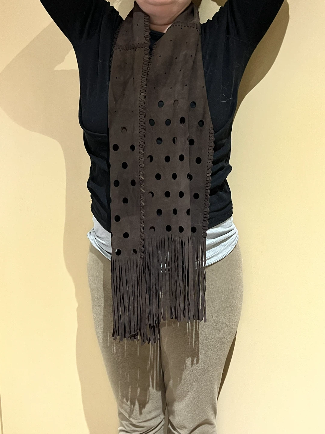 Dark Brown Suede Fringed Scarf - photo 2