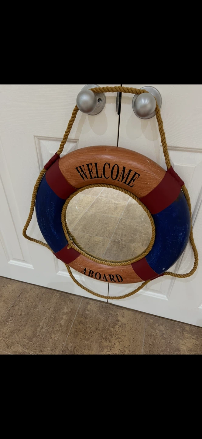 Nautical Welcome Aboard Life Ring Wall Mirror