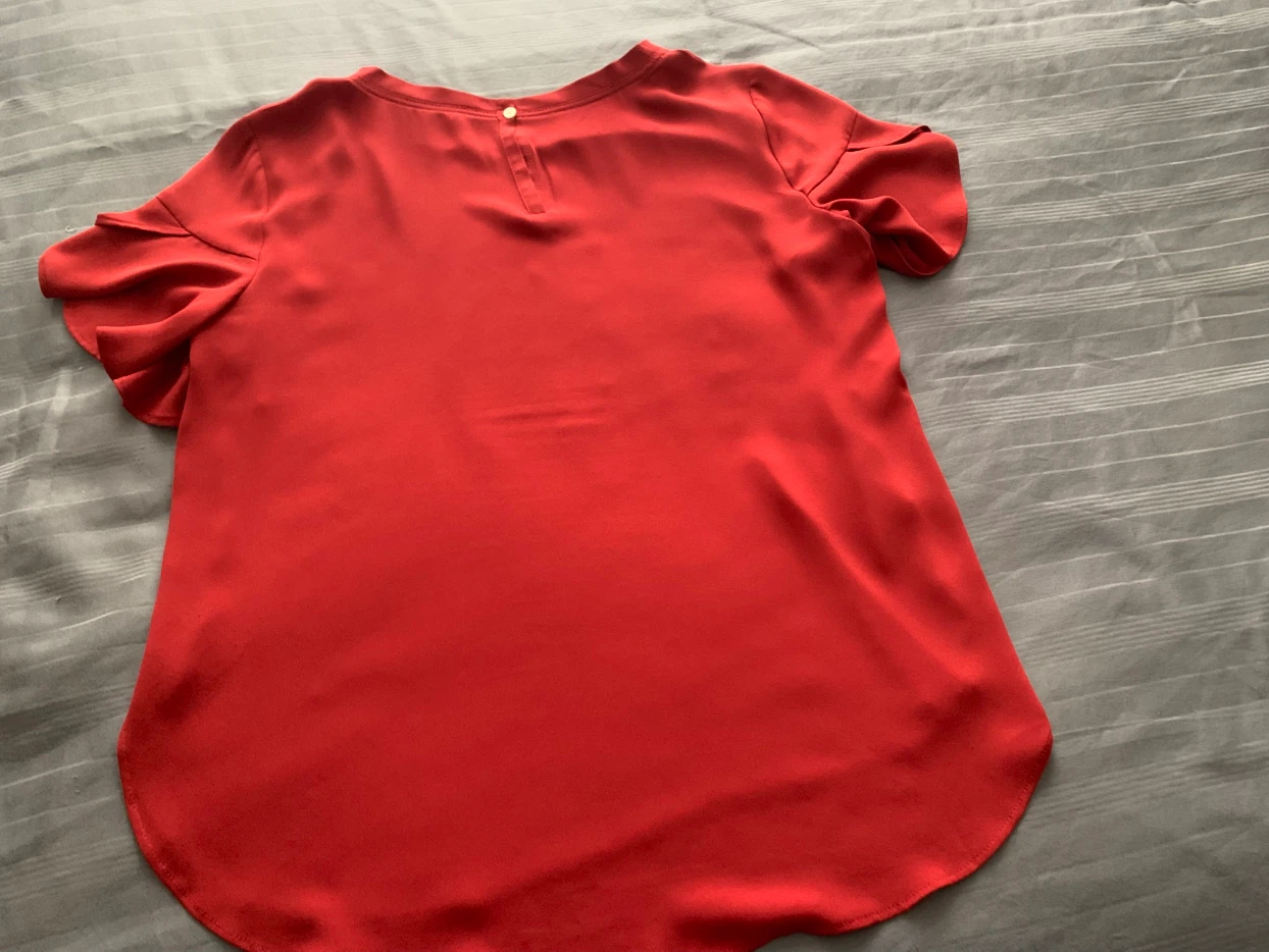 LOFT Red Flutter Sleeve Blouse