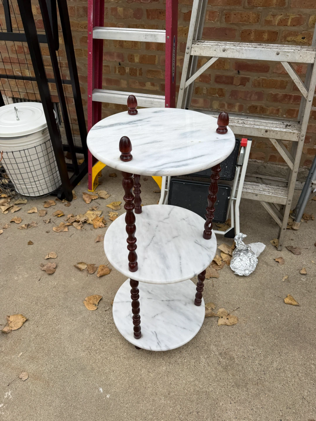 Three-Tier White Marble Round Side Table