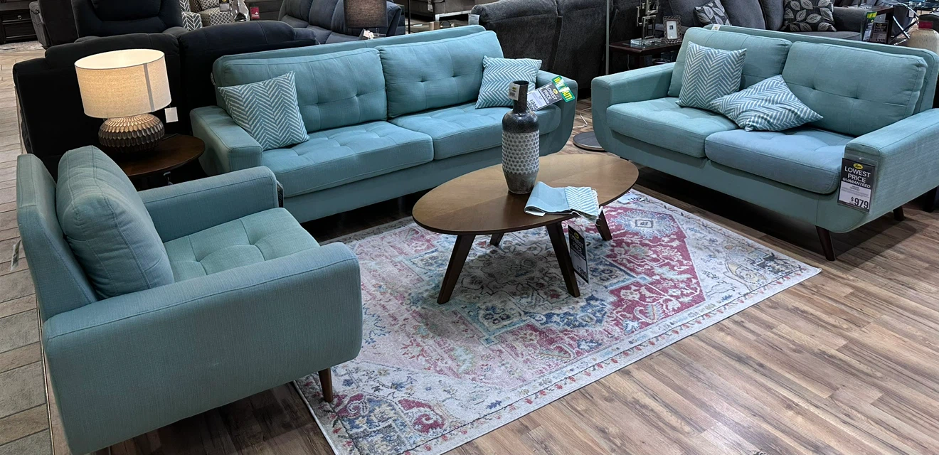 Teal Mid-Century Modern Sofa Set - photo 2
