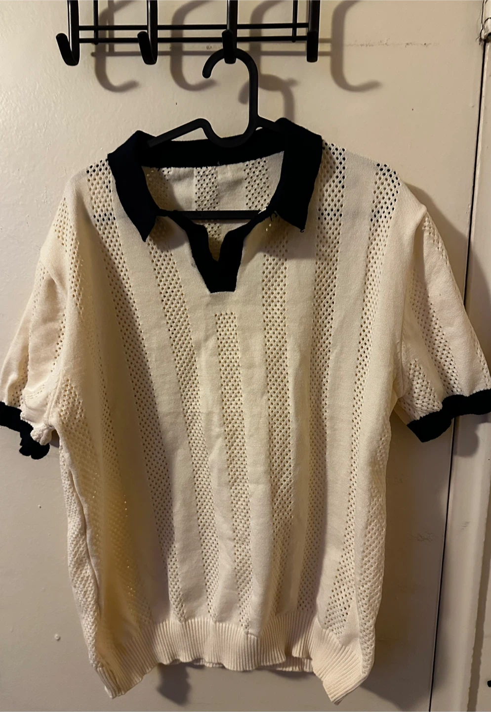 Cream and Black Knit Polo Shirt
