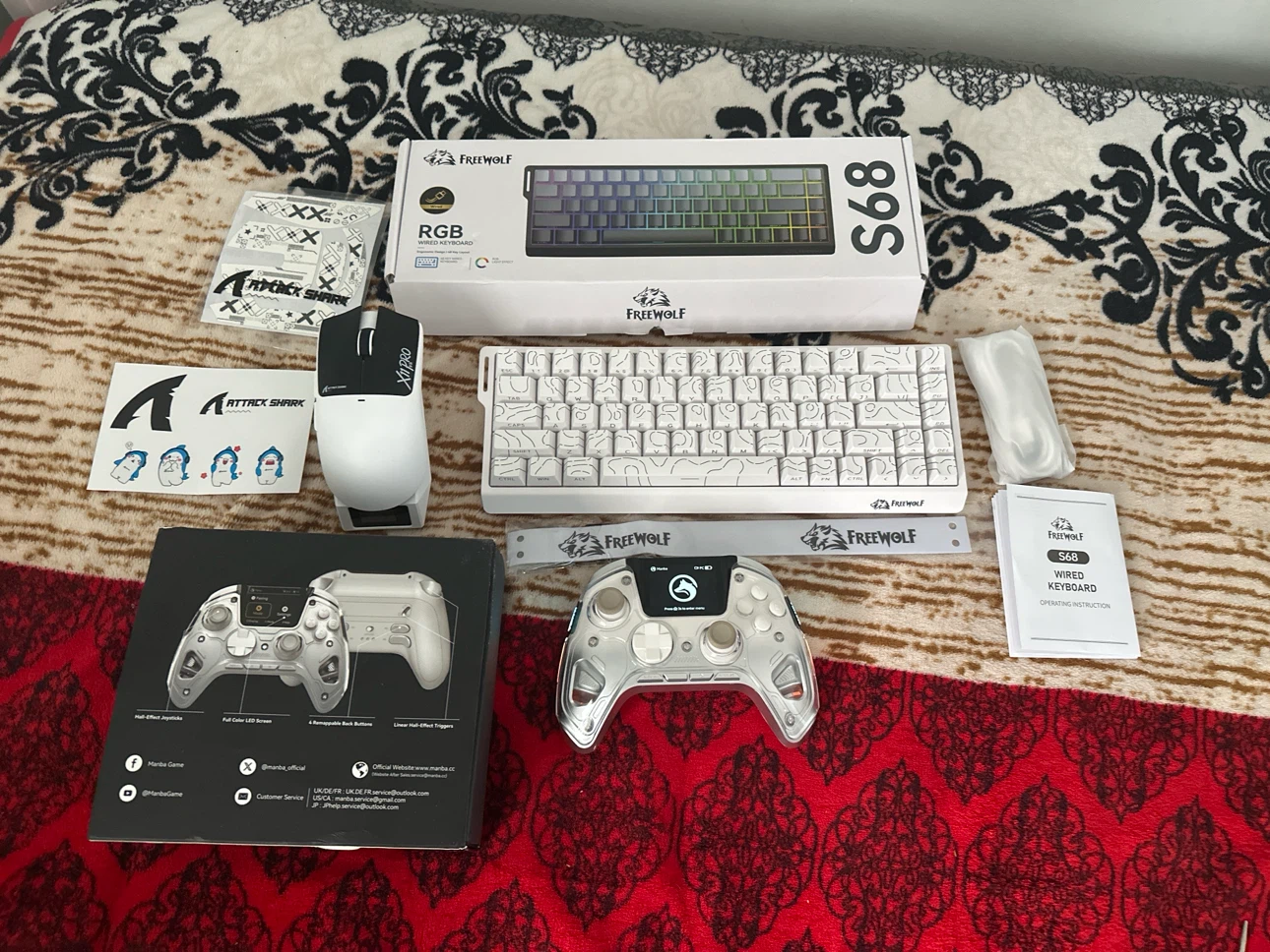 Freewolf S68 Keyboard, Attack Shark Mouse, Manba Controller