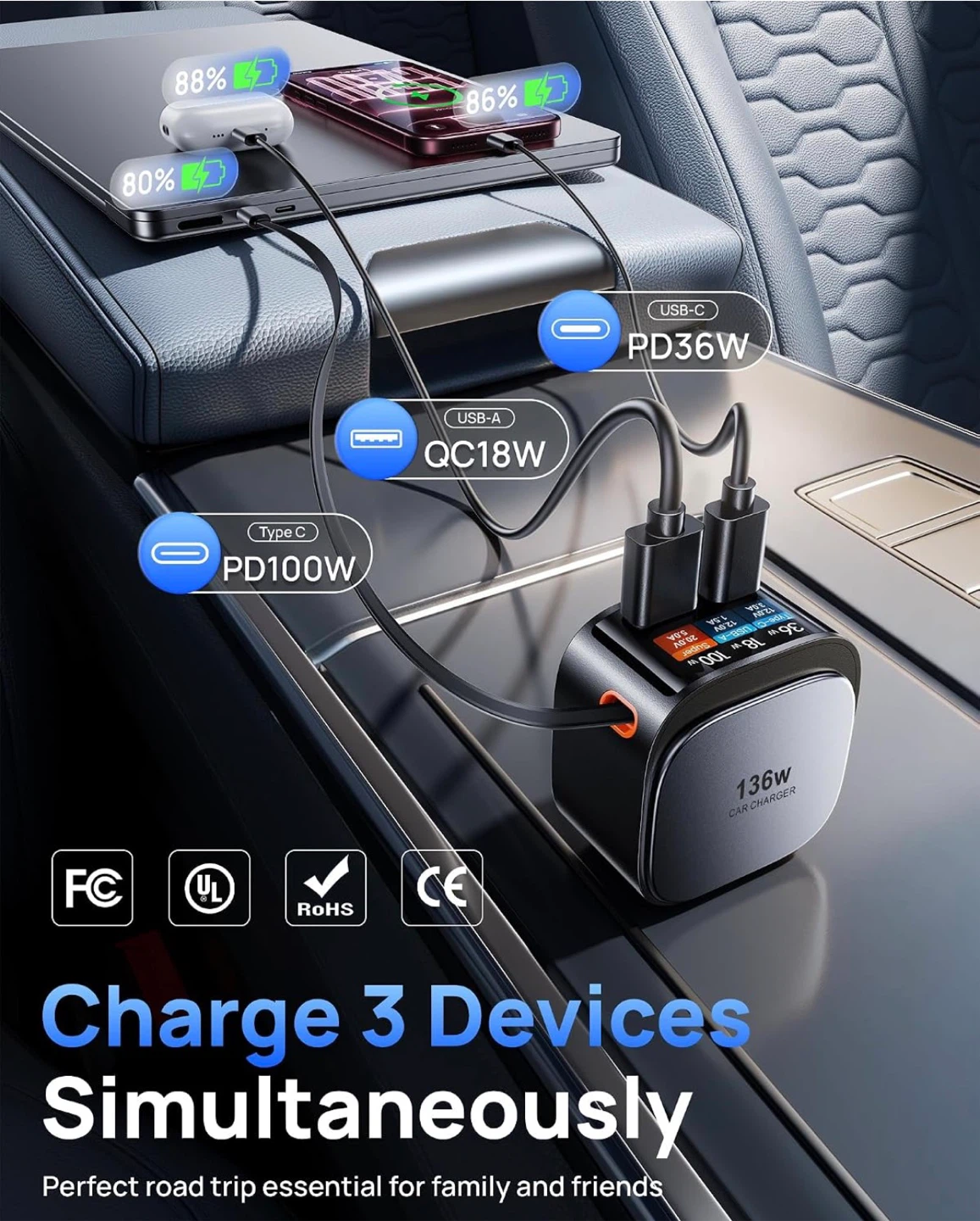 136W Multi-Port Fast Car Charger - photo 4