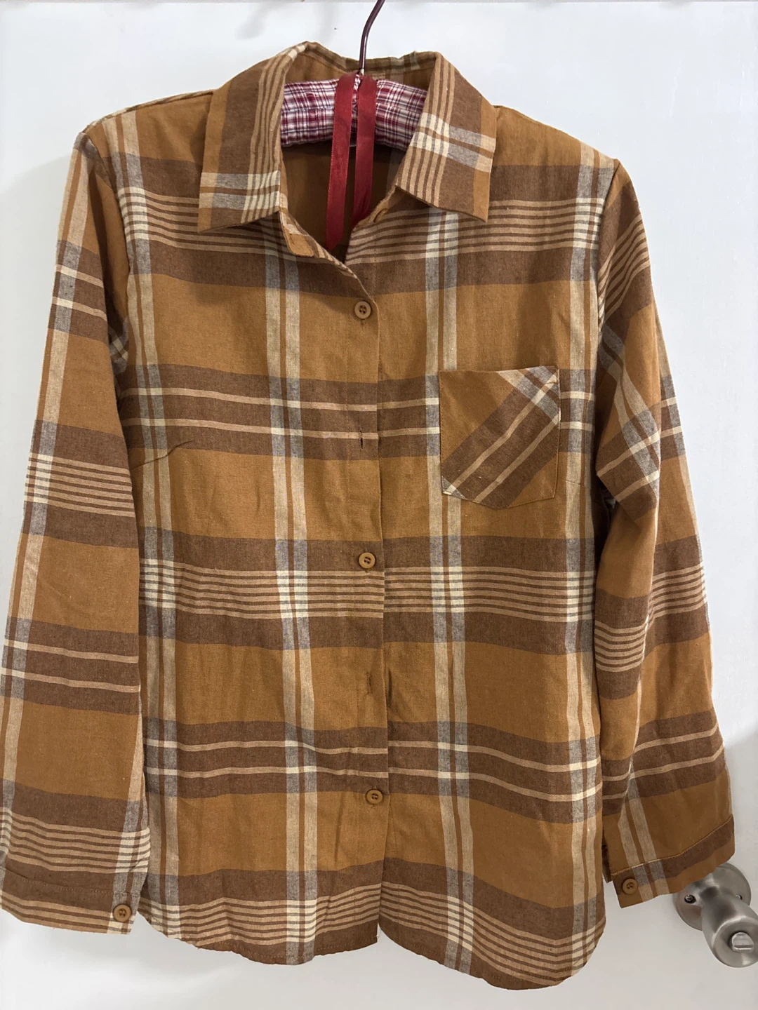 Brown Plaid Button-Up Shirt