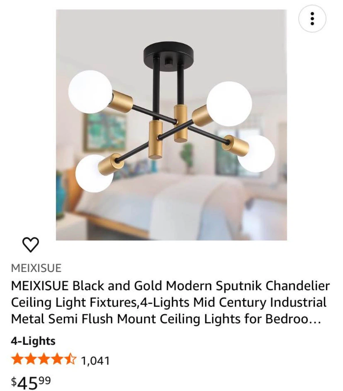 MEIXISUE Black and Gold 4-Light Sputnik Chandelier