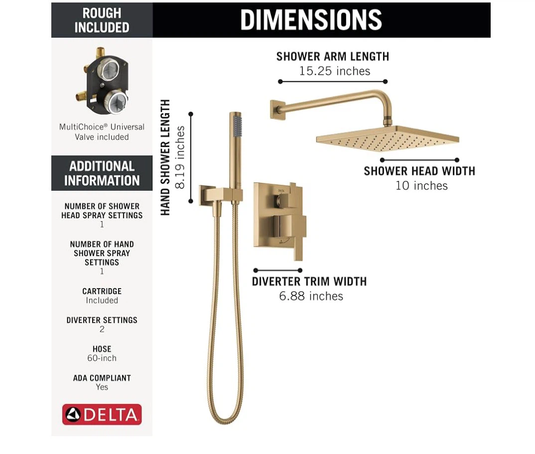 Delta 342701-CZ Modern 14 Series Square Shower System