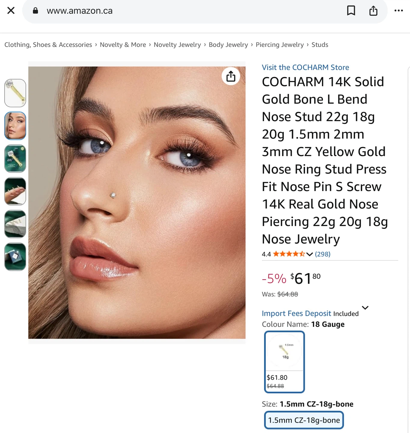 Cocharm 14k Solid Gold Cubic Zirconia Nose Stud - photo 2