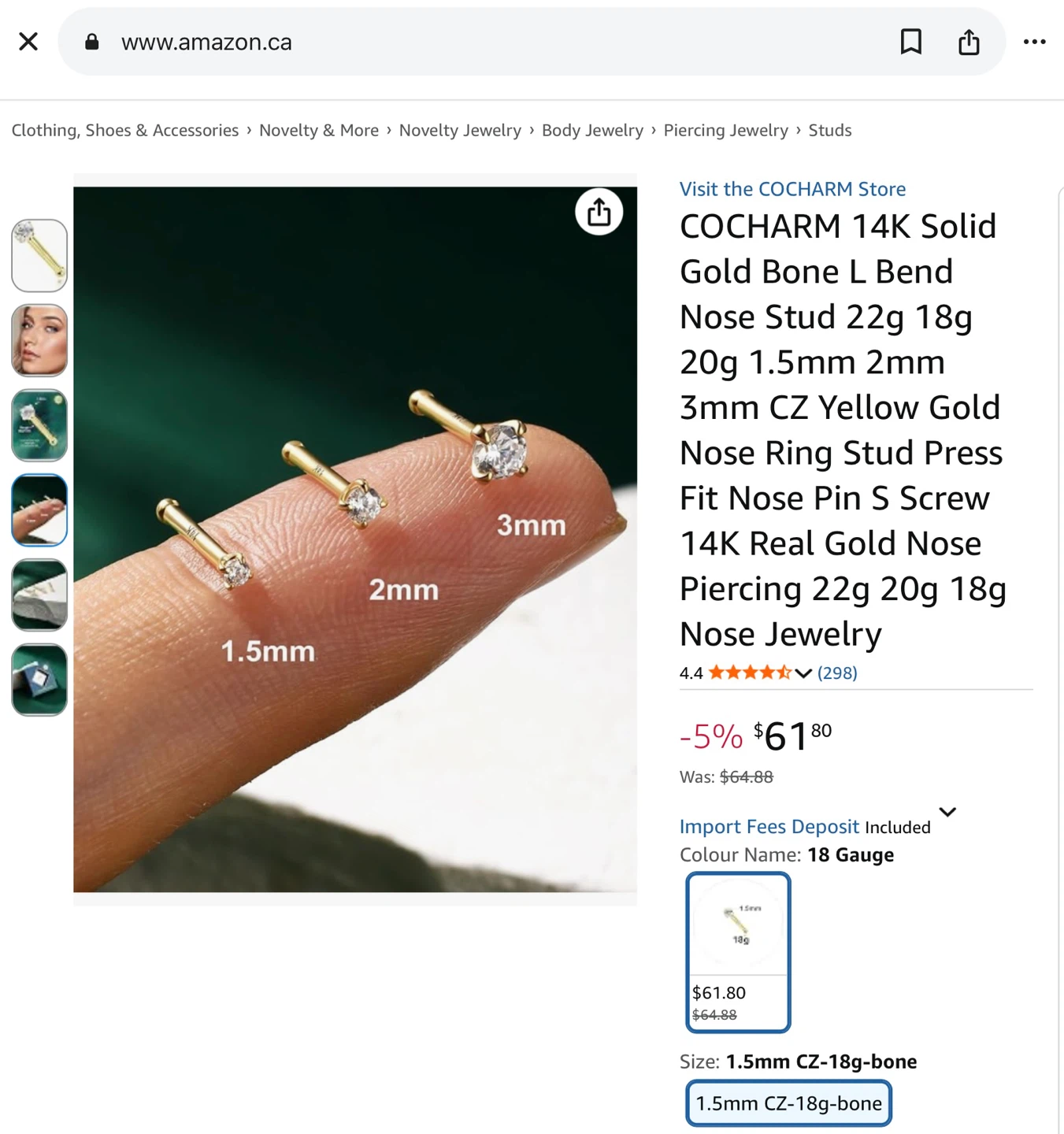 Cocharm 14k Solid Gold Cubic Zirconia Nose Stud - photo 4