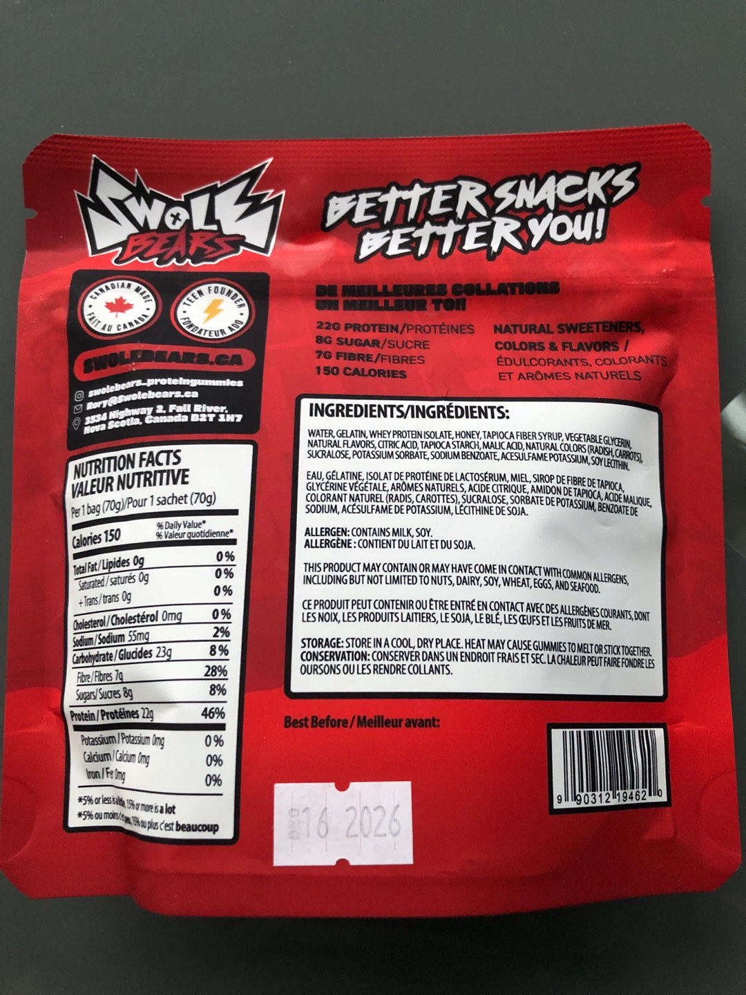Swole Bears Cherry Crusher Protein Gummies - un opened pack - photo 2