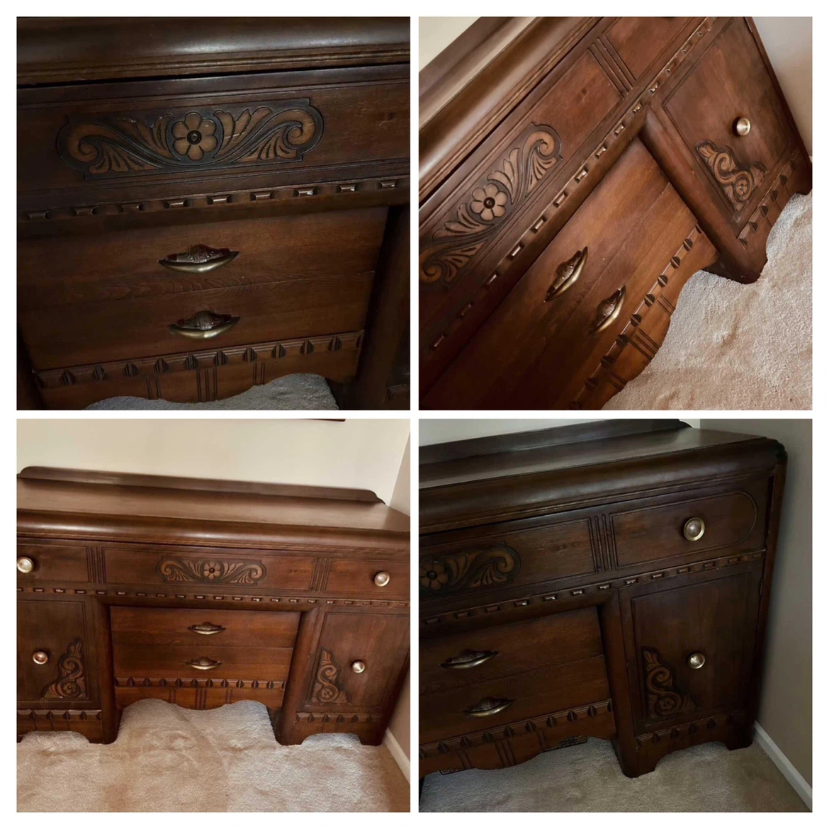 1940s Solid Walnut Wood Sideboard Buffet Server Dresser
