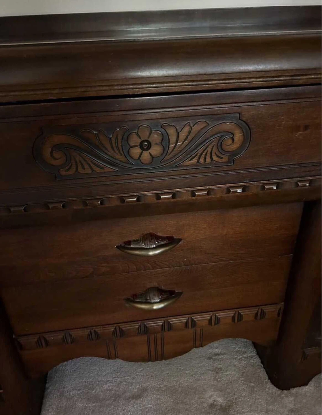 1940s Solid Walnut Wood Sideboard Buffet Server Dresser - photo 3