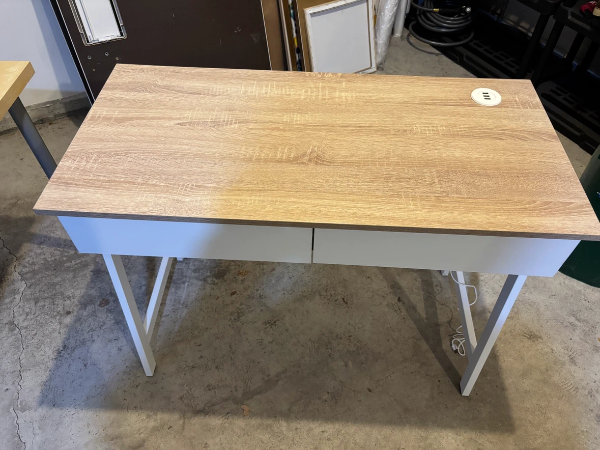 Wood Grain Desk with USB Ports