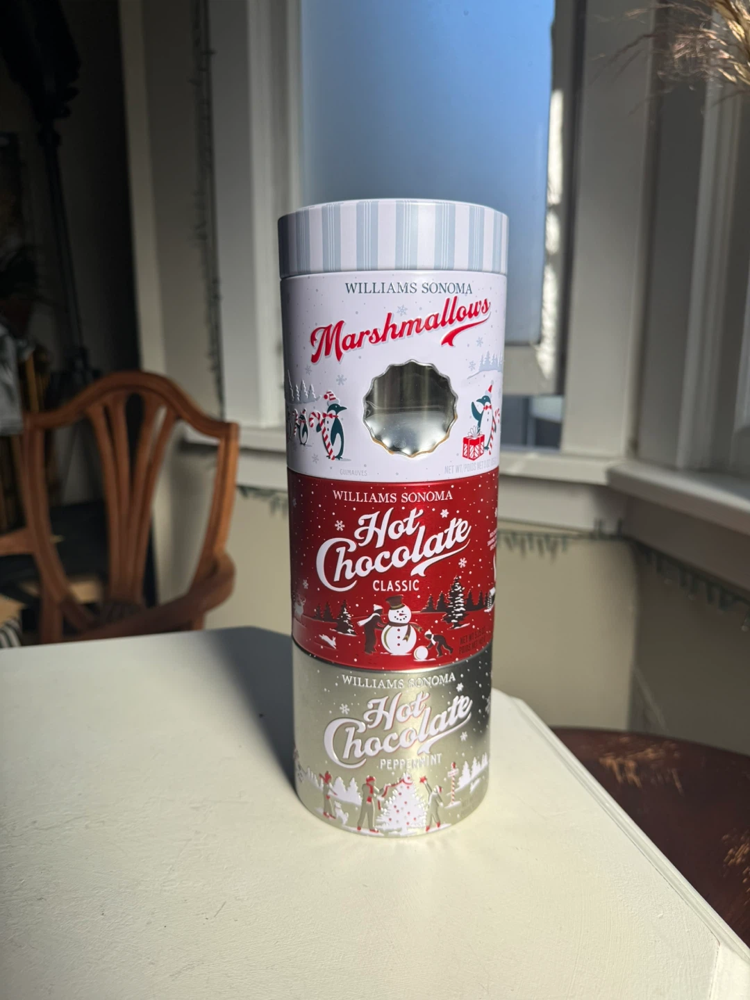 Empty hot cocoa tins