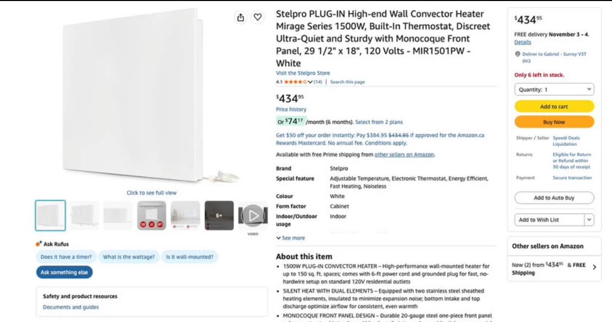 Stelpro Mirage Electronic Convector 1500w - photo 2
