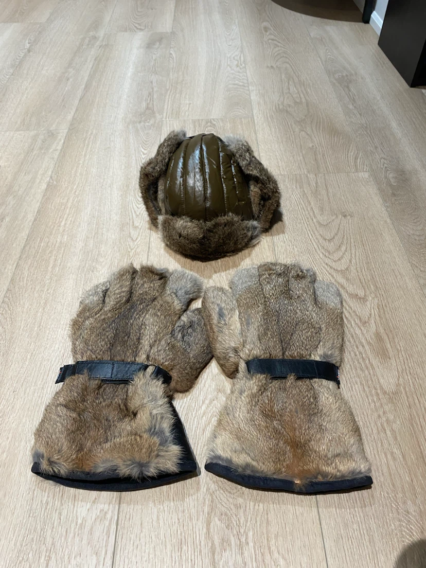 Rabbit Fur Aviator Hat and Gloves Set