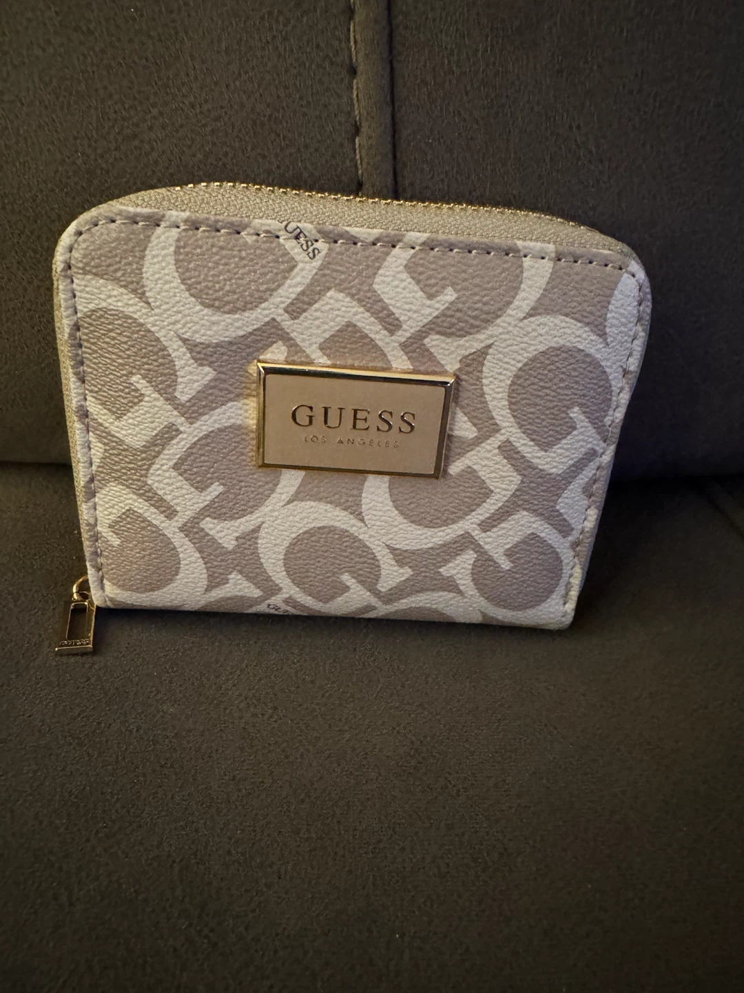 GUESS Beige Monogram Zip Wallet