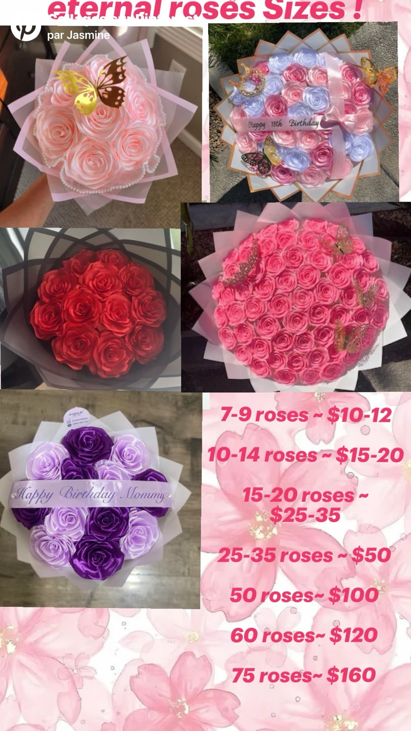 Bouquet de roses éternelles en ruban