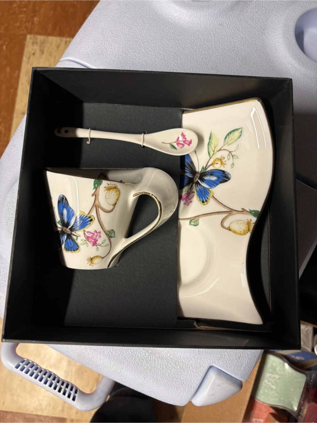 Adeline Fine Porcelains Butterfly Cup and Saucer Set