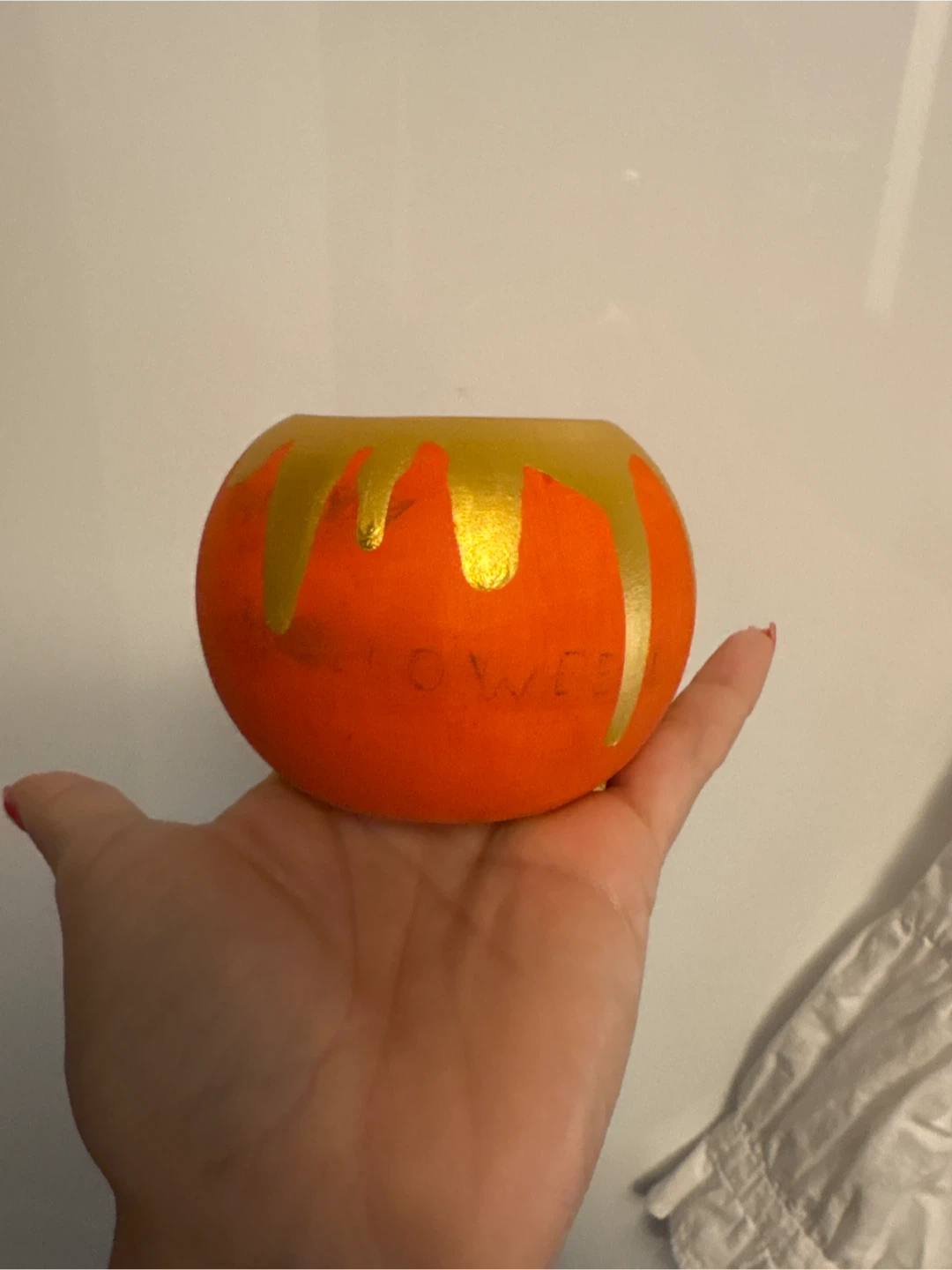 Small orange jack-o'-lantern candle holder - photo 2