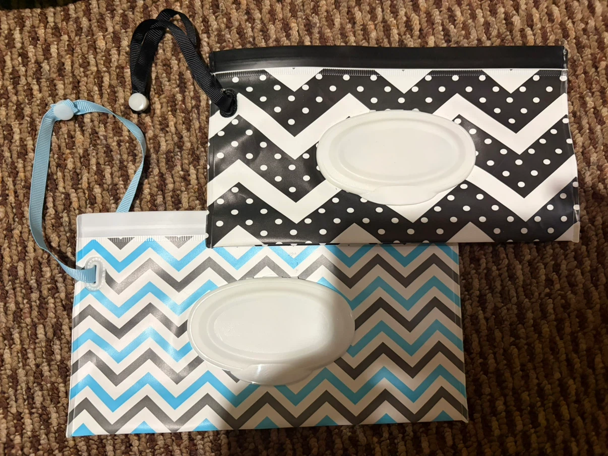 Two reusable baby wipe pouches