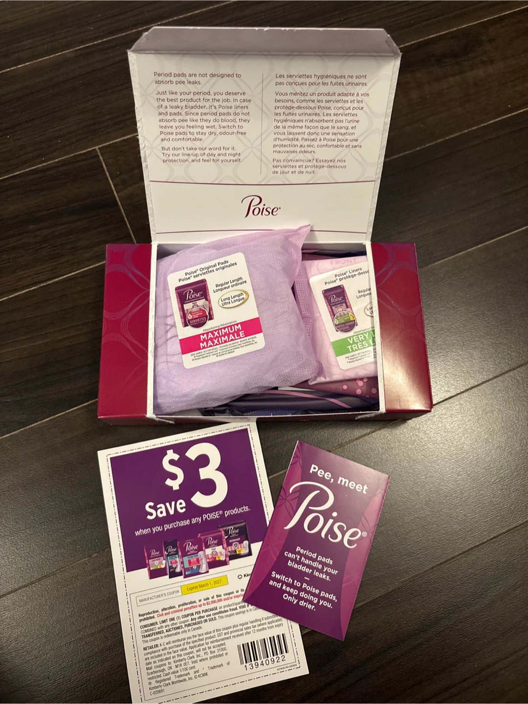 Poise Sample Kit with Pads, Liners and Coupon