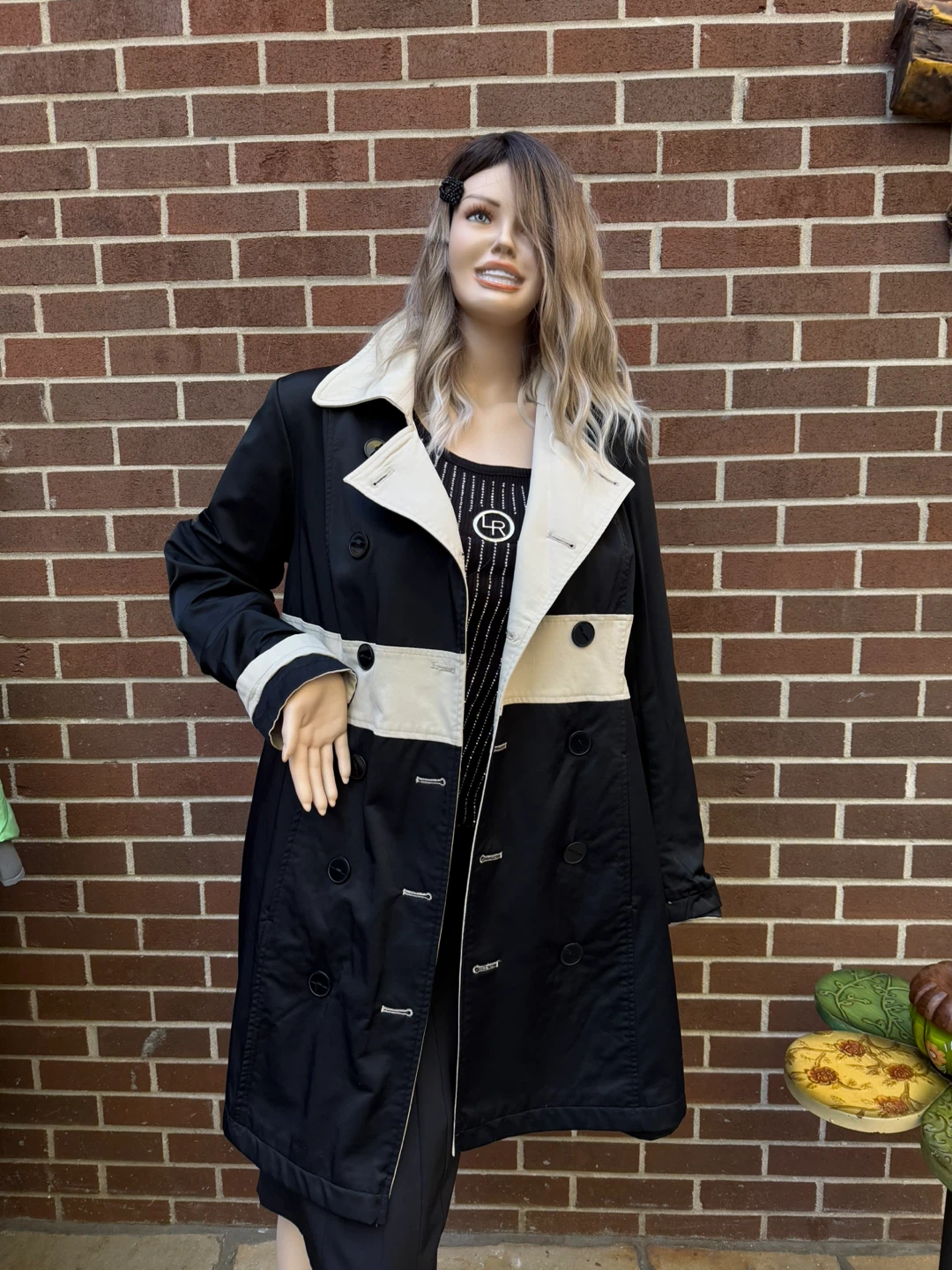 Black and Cream Reversible Trench Coat