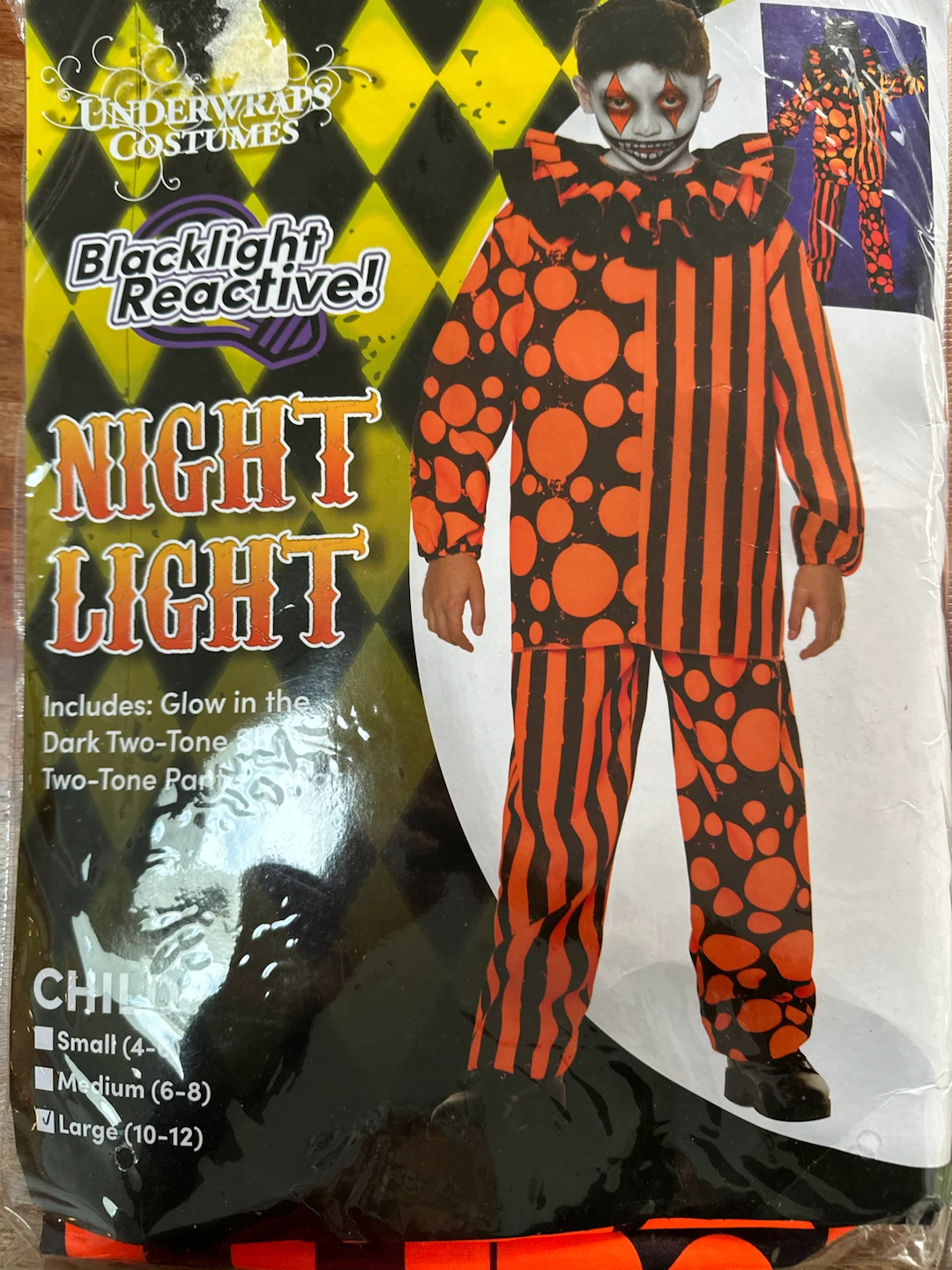 Underwraps Night Light Clown Costume Large - photo 2