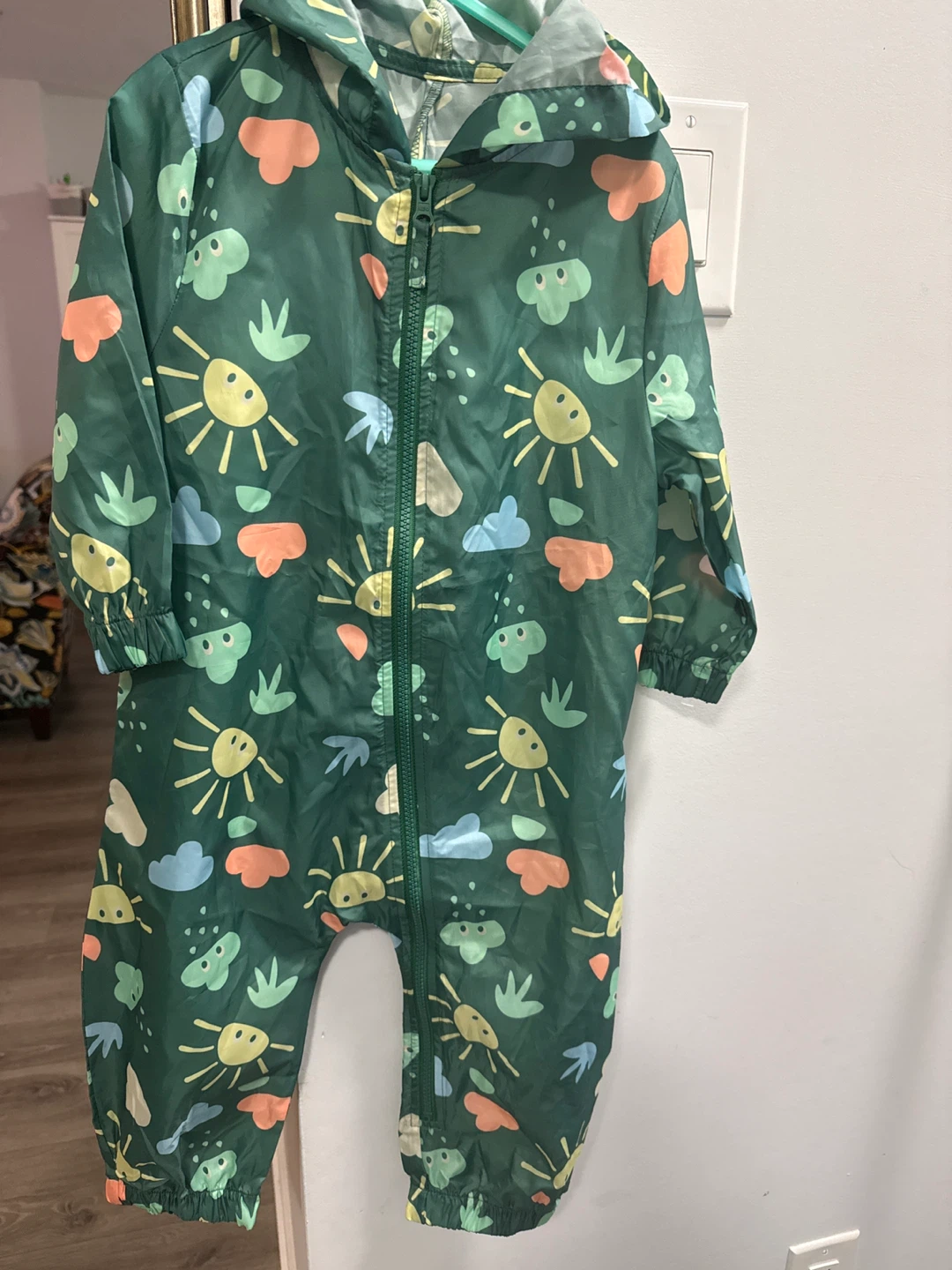 Kids Rain Suit - Green with Sun Pattern