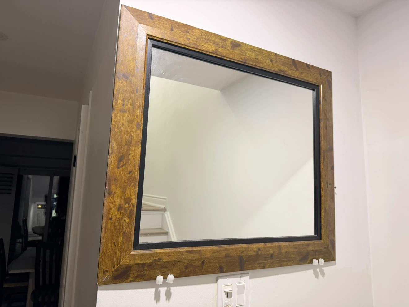 Large Wall Mirror with Wood-Tone Frame