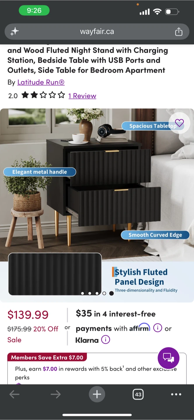 Latitude Run Fluted 2-Drawer Night Stand - photo 3
