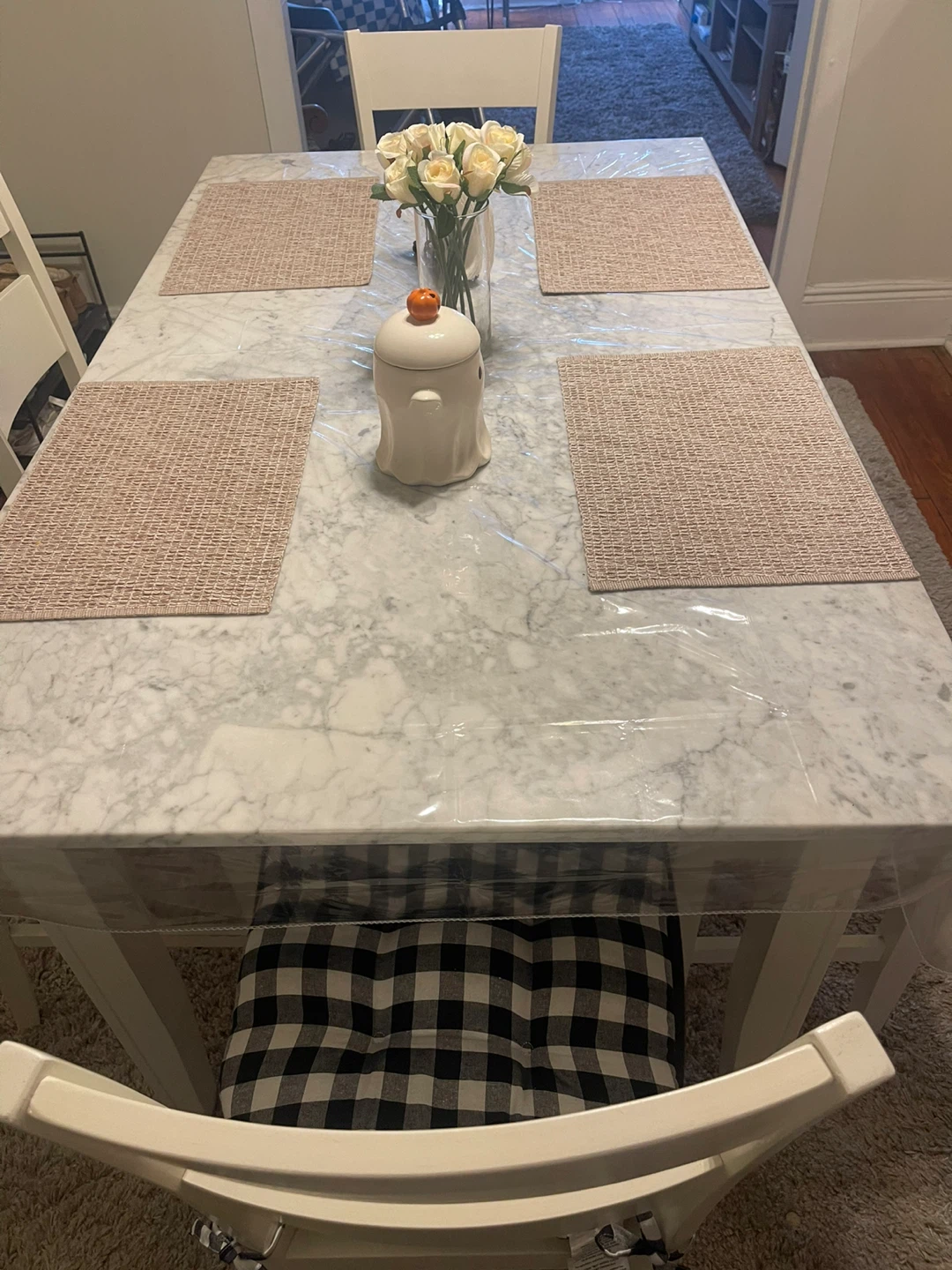 Dining table set with chairs and bench