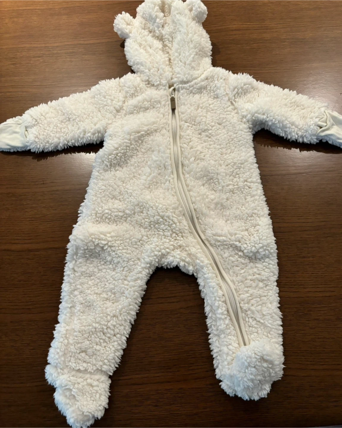 White Fleece Baby Bear Bunting