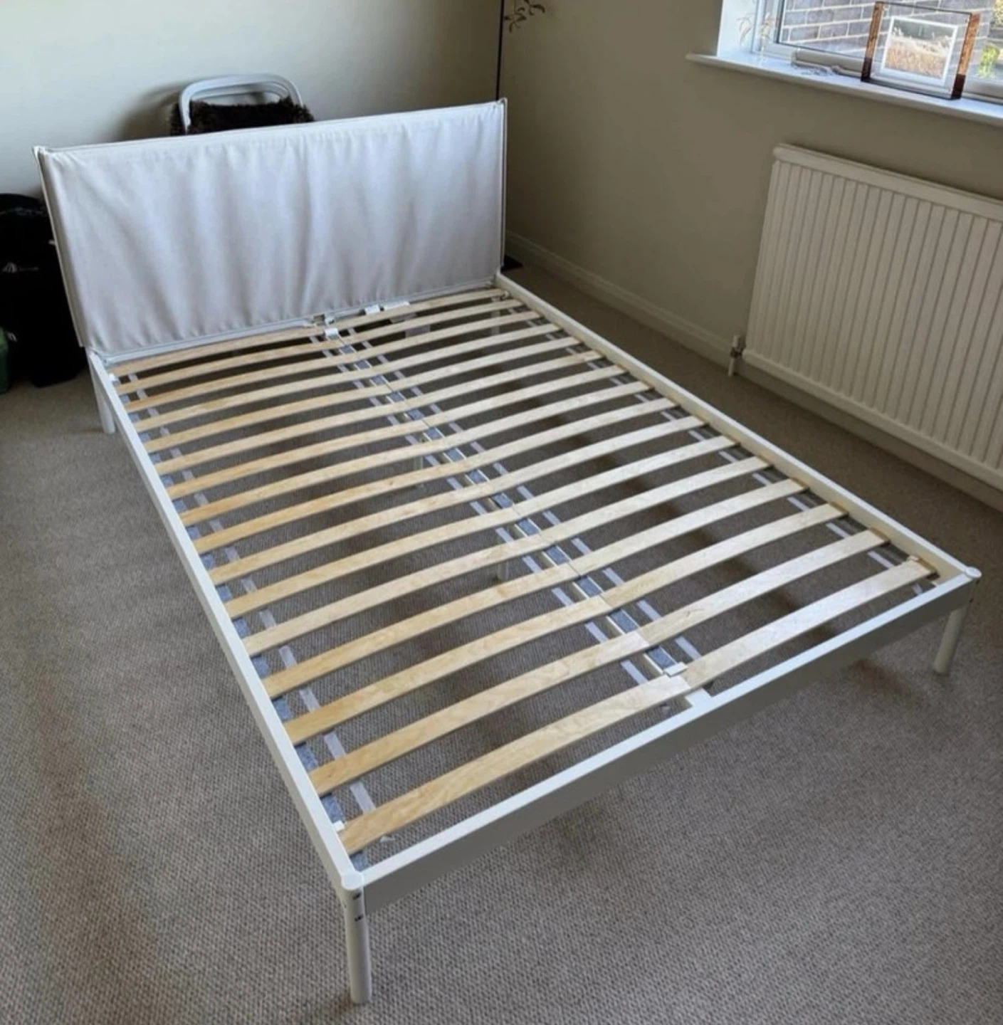 IKEA Queen bed frame with cloth headboard