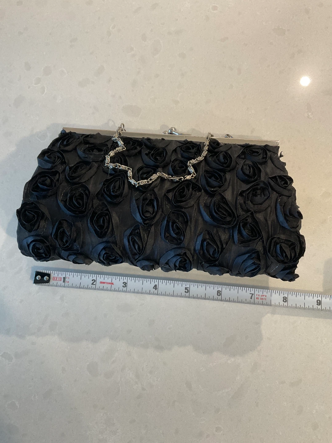 Black Rose Detail Clutch with Chain Strap - photo 3
