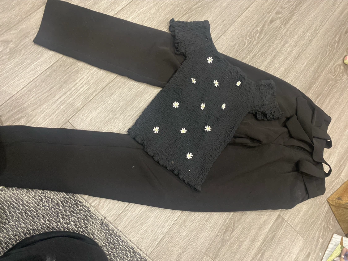Black Daisy Smocked Top and Trouser Set
