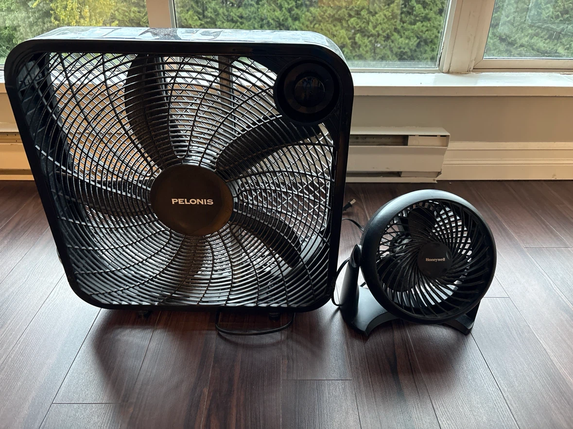 Pelonis Box Fan and Honeywell Desk Fan