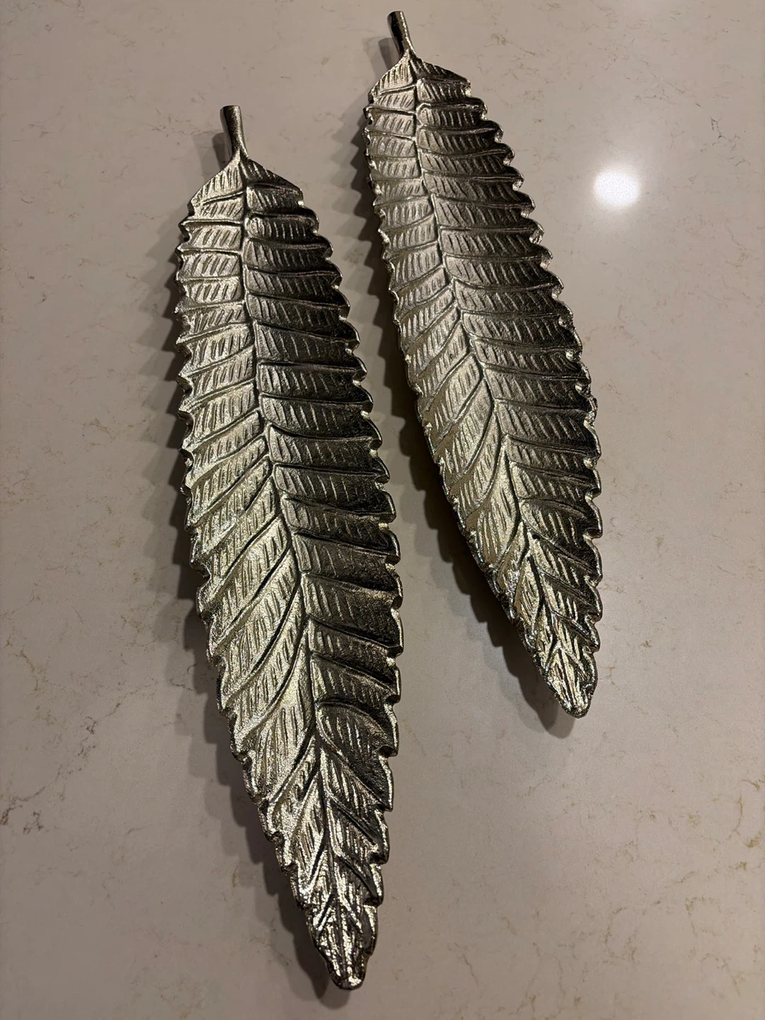 Set of Two Silver Leaf Decorative Trays