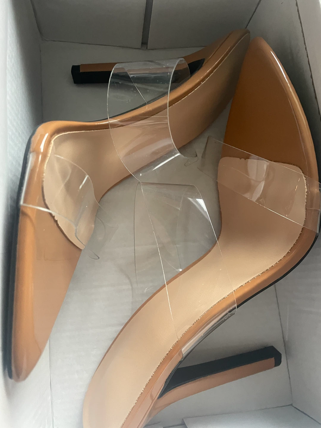 Nude Clear Strap Stiletto Mules
