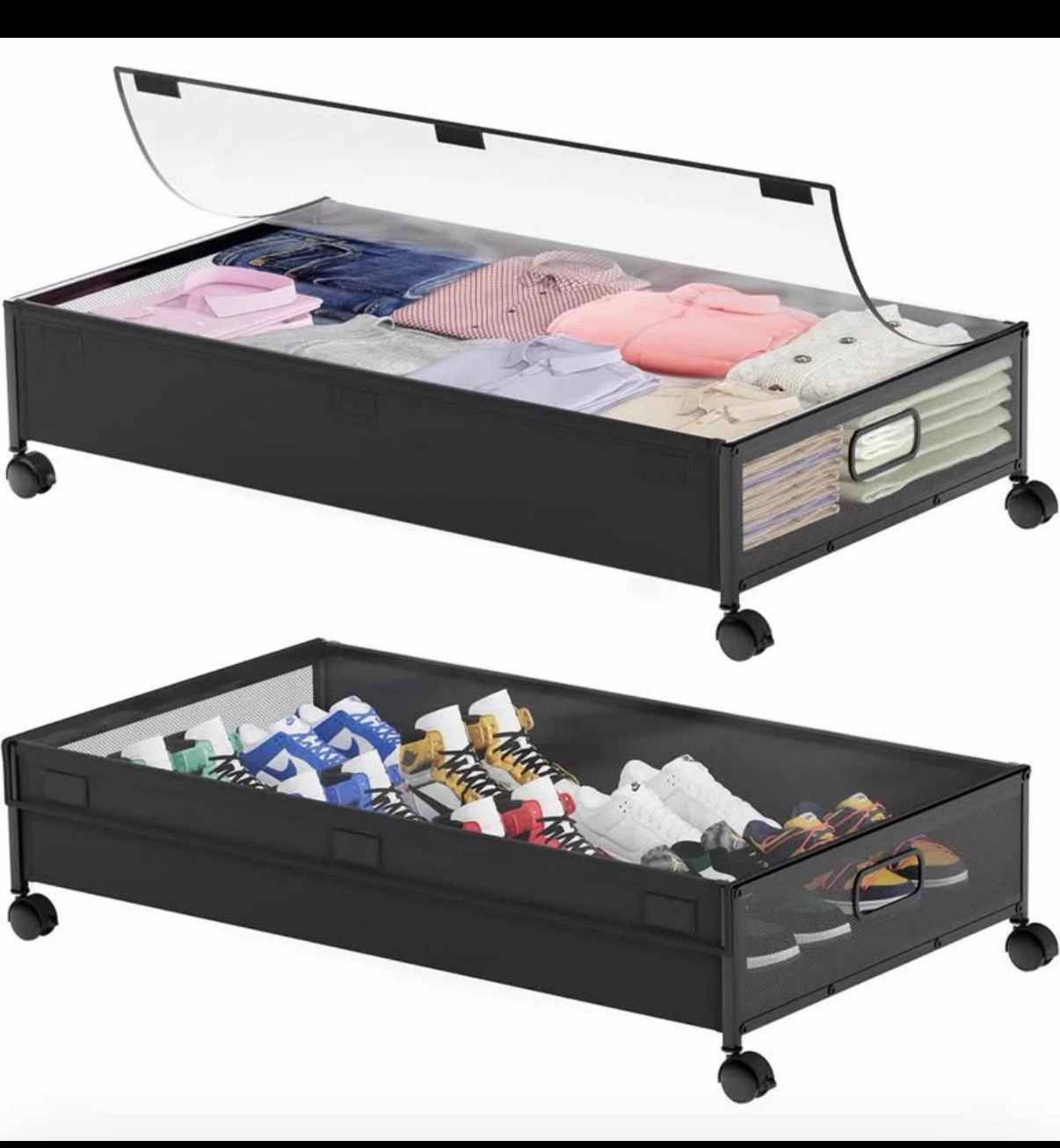 Black Rolling Under-Bed Storage Cart