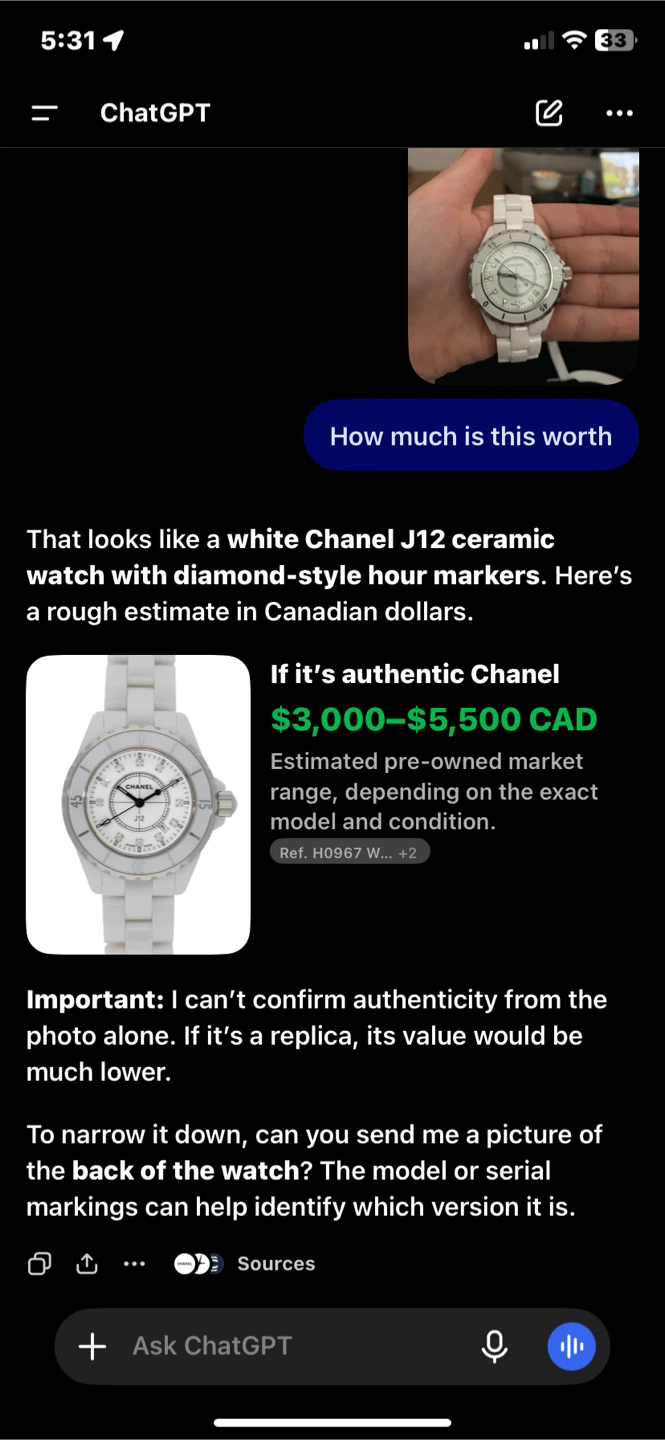 Chanel J12 White Ceramic Watch