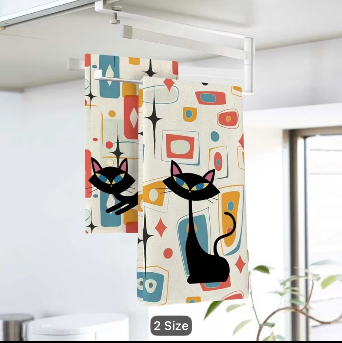 Premium Mid Century Modern Atomic Cat Tea Towels - photo 3