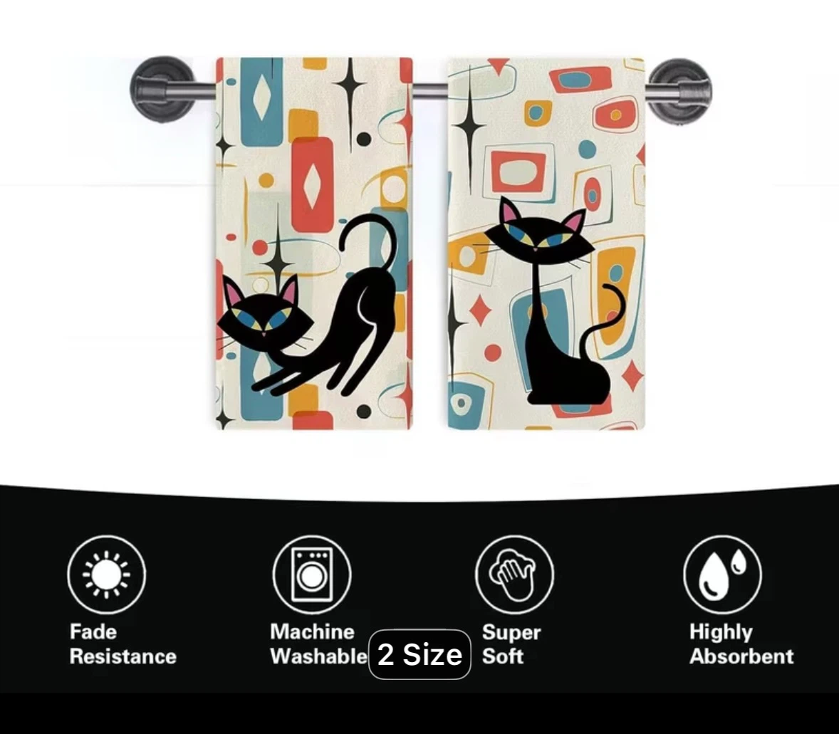 Premium Mid Century Modern Atomic Cat Tea Towels - photo 4