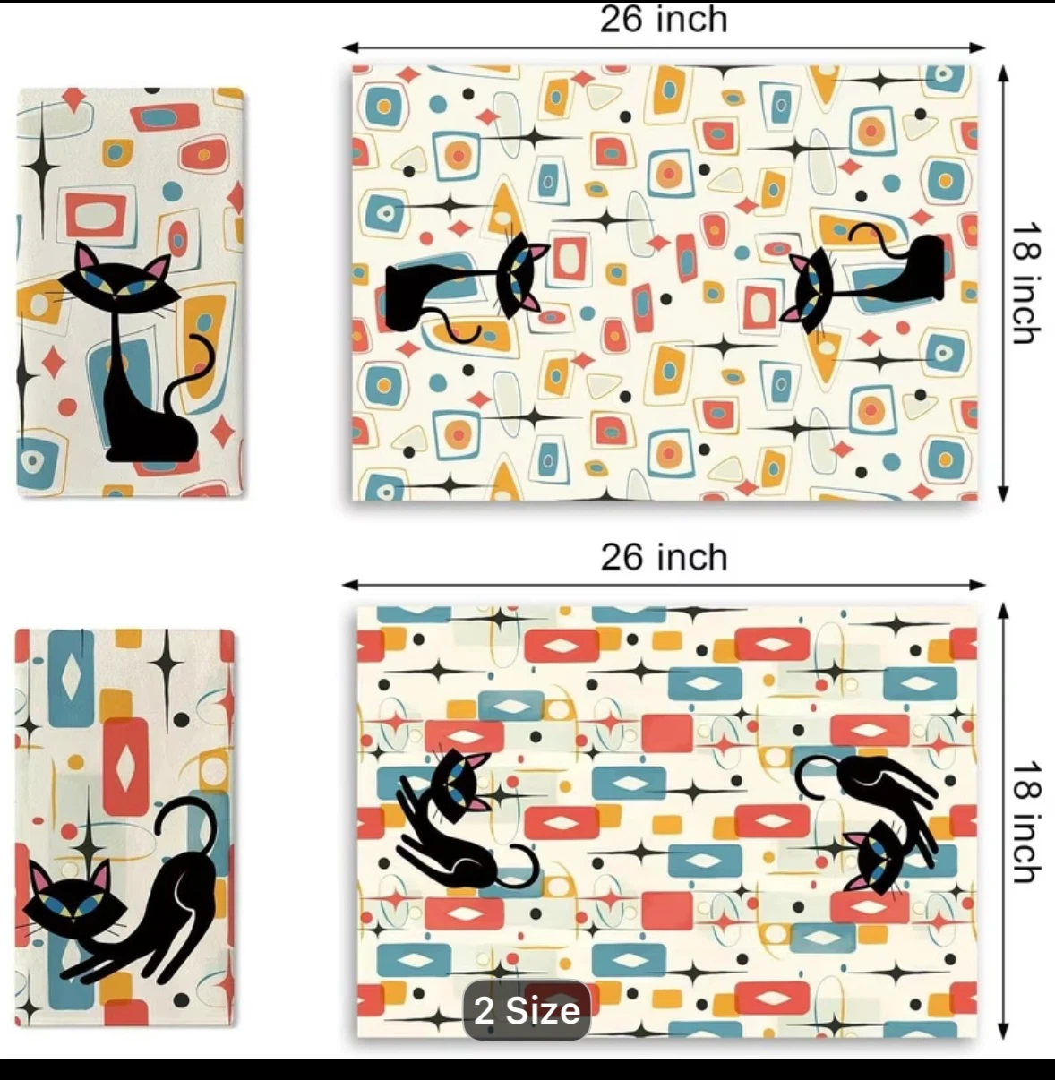 Premium Mid Century Modern Atomic Cat Tea Towels - photo 5