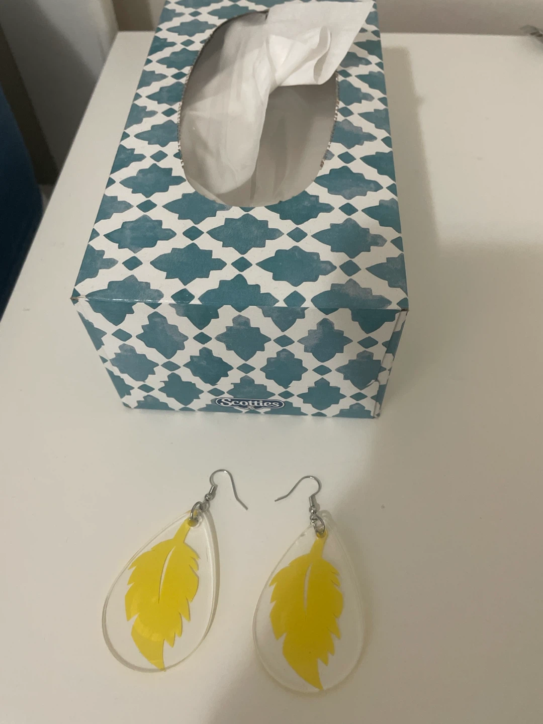 Handmade Yellow Feather Design Teardrop Earrings