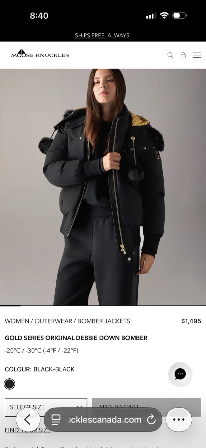 Moose Knuckles Gold Series Original Debbie Down Bomber